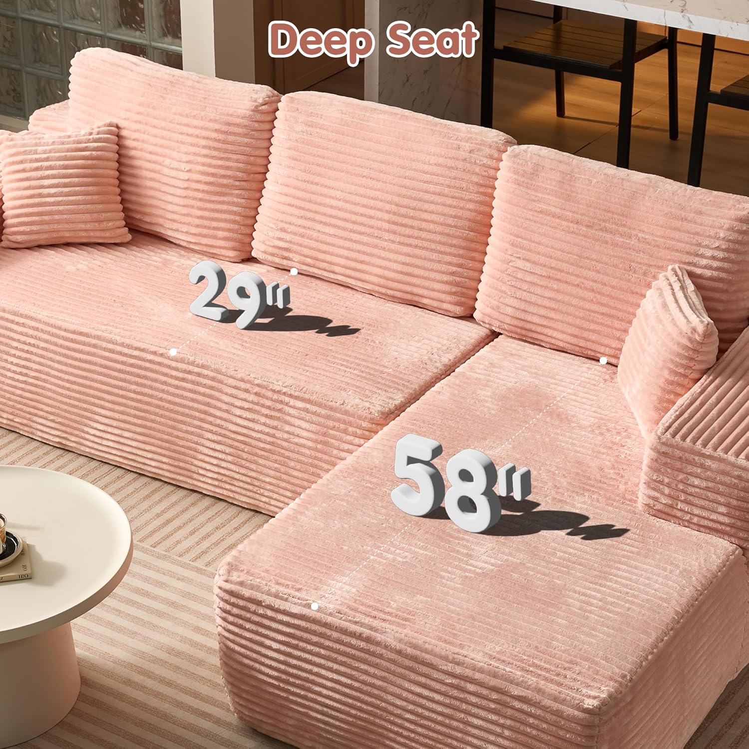 ovios 104" Cloud Sectional Couch with L-Shape Chaise,Modern Modular Sofa with Deep Seat