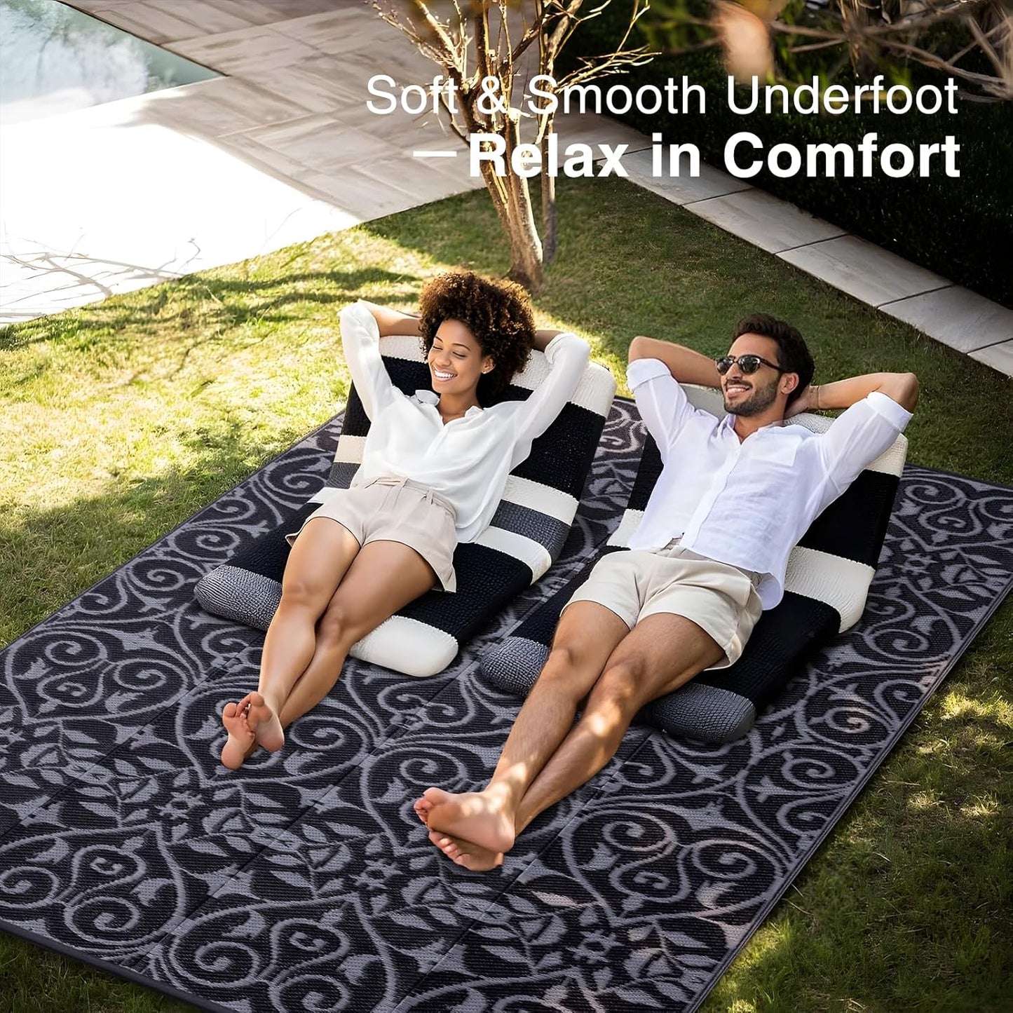 OLANLY Outdoor Rug Waterproof 6x9 ft Clearance, Reversible Outdoor Plastic Straw Rug with Floral