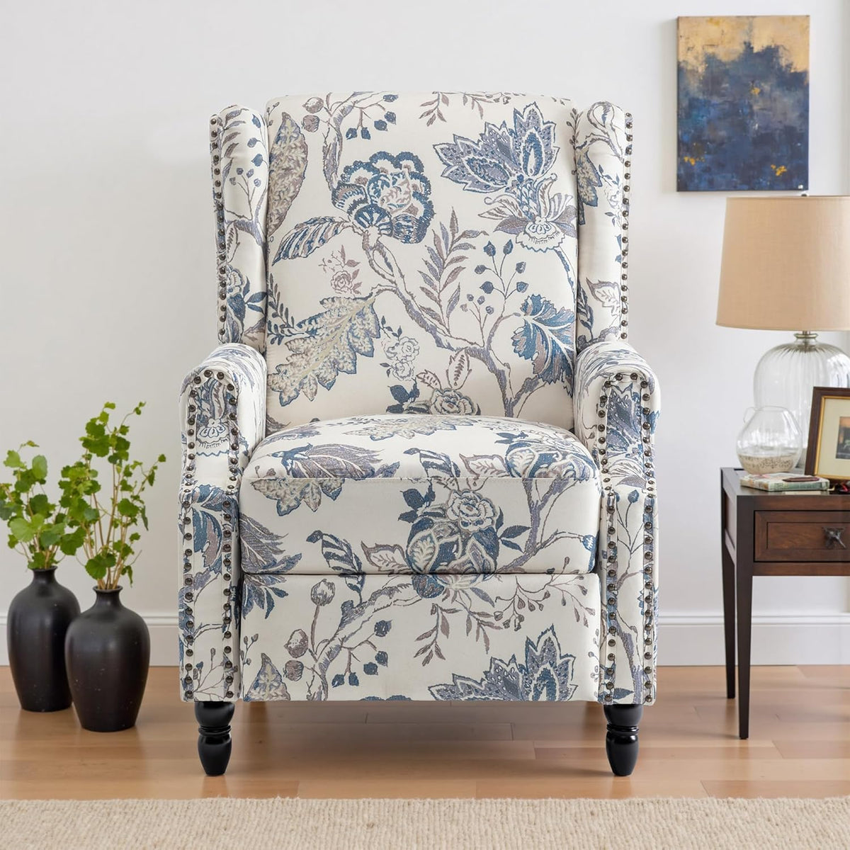 UIXE Floral Pushback Recliner Chairs Set of 2, Fabric Upholstered Armchair Push Back Accent Chair