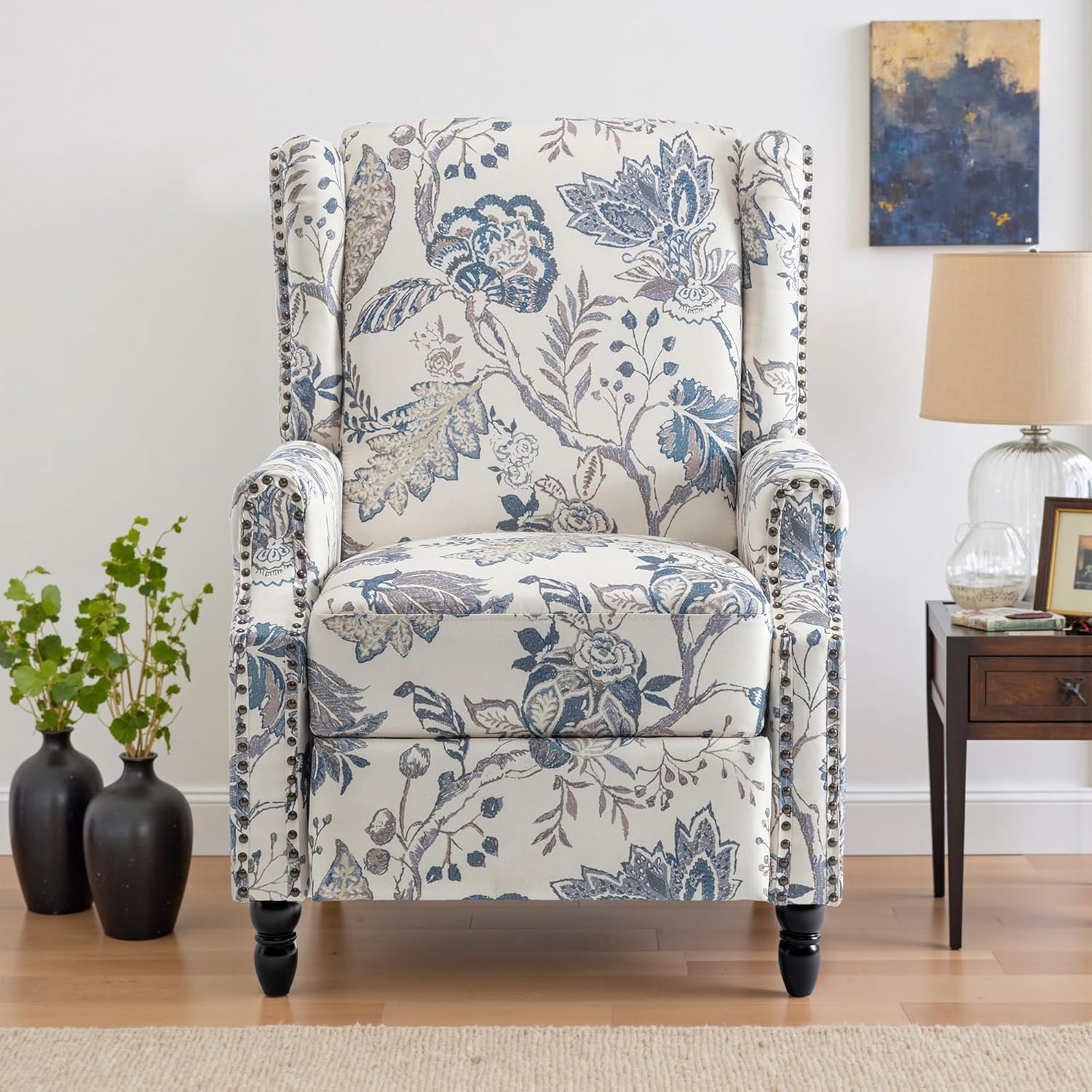 UIXE Floral Pushback Recliner Chairs Set of 2, Fabric Upholstered Armchair Push Back Accent Chair