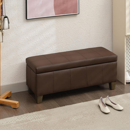 Brown Faux Leather Ottoman with Storage, Rectangular Extra Long Storage Bench for Bedroom and