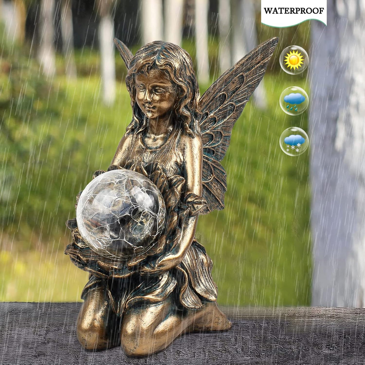 Garden Statues Outdoor Flower Fairy Decor,Solar Powered Outdoor Resin Statues-Patio Lawn Yard