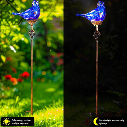 Decorative Solar Lights, Outdoor Solar Bird Stake Lights, Hand Blown Glass Decorative Garden
