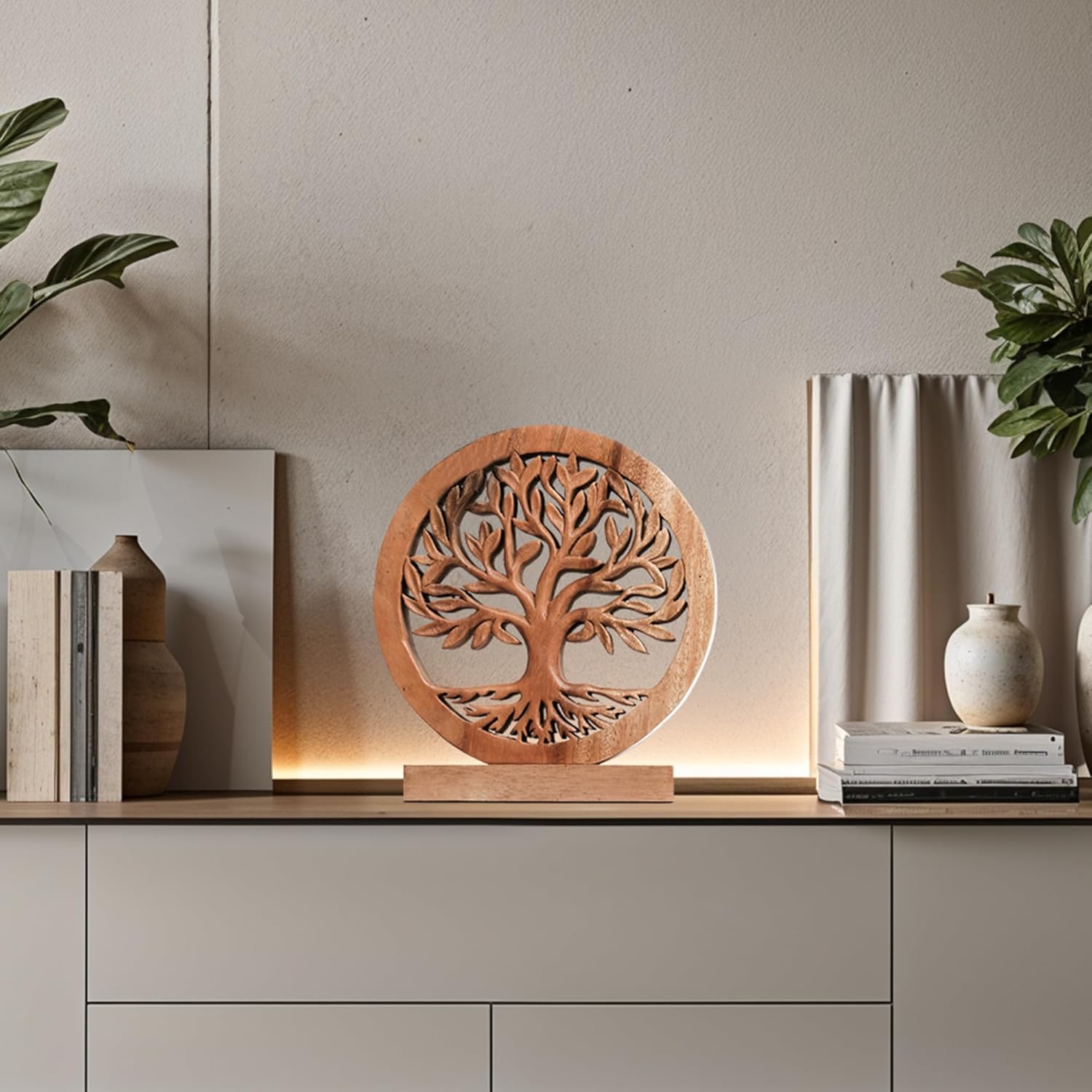Decozen Solid Wood Tree of Life Sculpture - Home Decor, Living Room, Boho, Shelf, Coffee Table