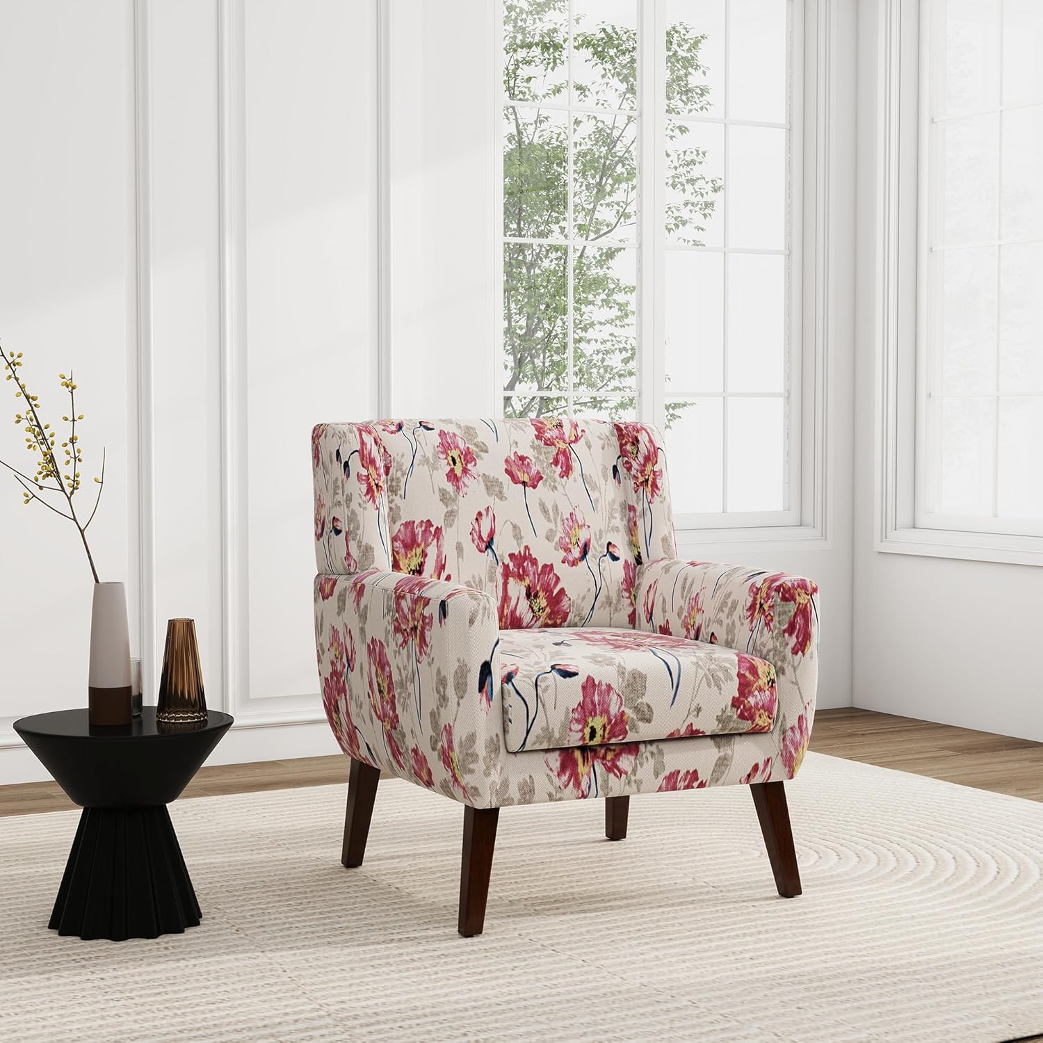 UIXE Floral Accent Chair, Modern Upholstered Armchair in Fabric for Living Room, Comfy Club Arm