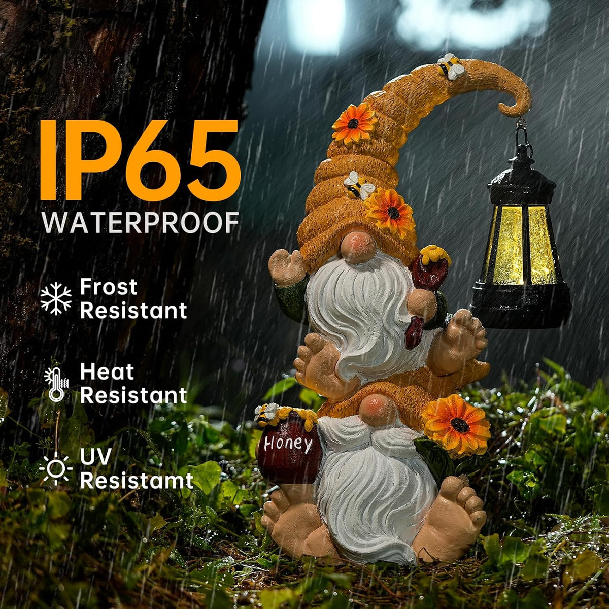 Garden Gnome Statue with Solar Lights – Large Outdoor Sculptures for Patio, Lawn, Yard – Ideal