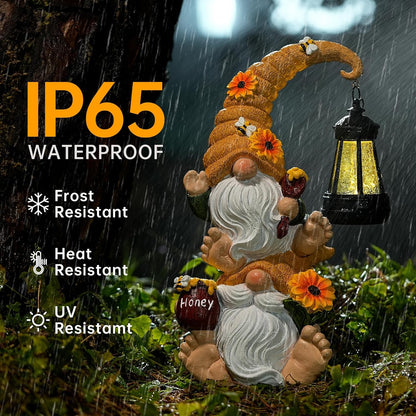 Garden Gnome Statue with Solar Lights – Large Outdoor Sculptures for Patio, Lawn, Yard – Ideal