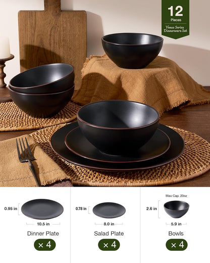 Famiware Venus Plates and Bowls Sets, 12 Pieces Stoneware Dinnerware Sets, Dishes Set for 4