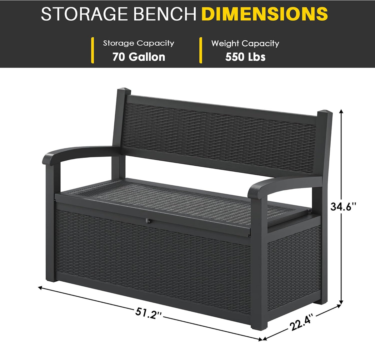 70 Gallon Deck Bench with Storage,Outdoor Storage Box Bench Waterproof&Lockable, Resin Patio