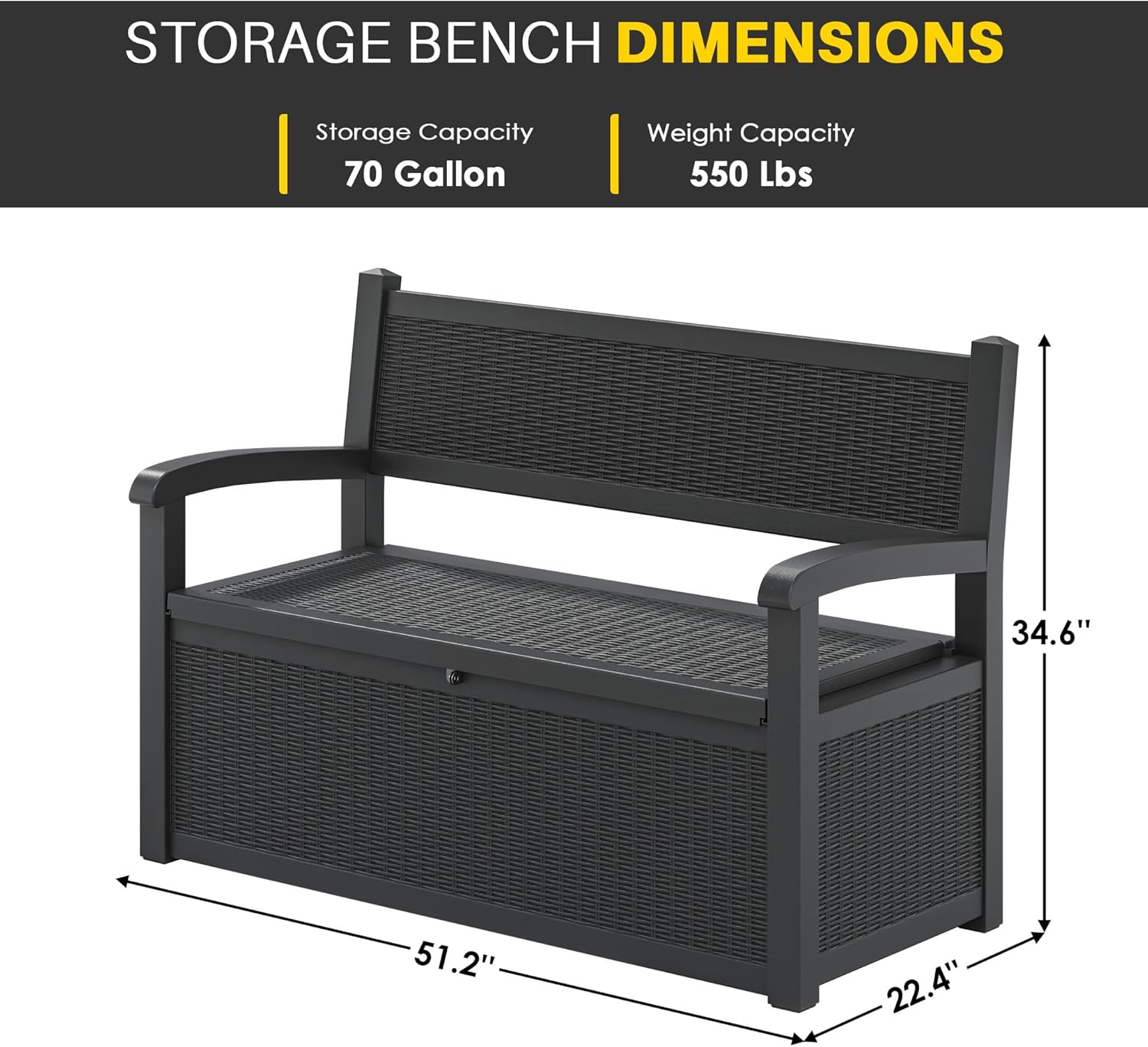 70 Gallon Deck Bench with Storage,Outdoor Storage Box Bench Waterproof&Lockable, Resin Patio