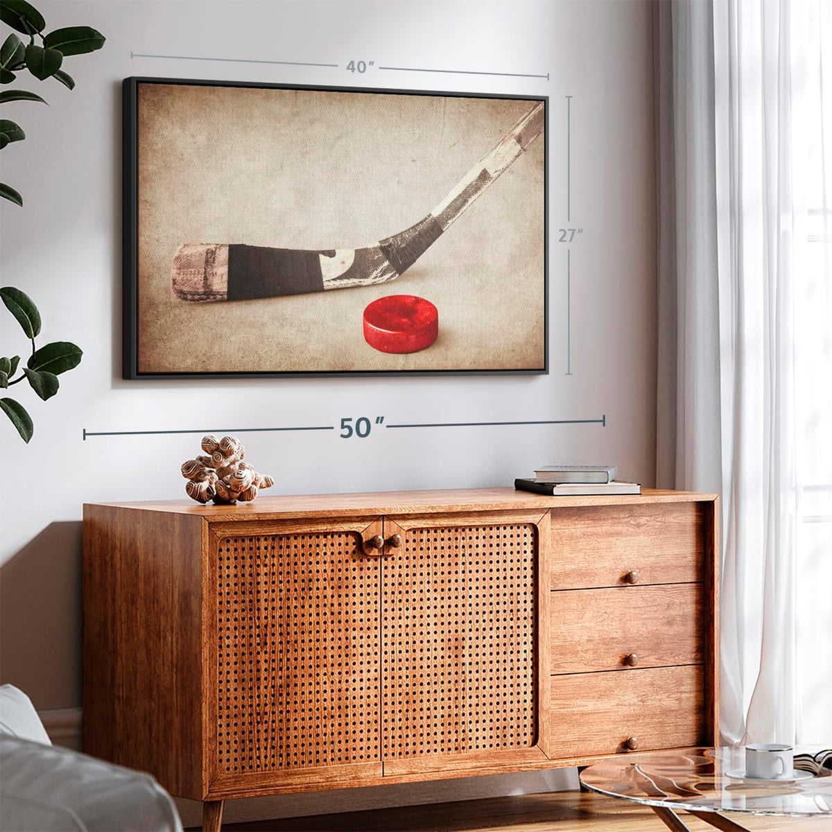 Elephant Stock Vintage Ice Hockey Wall Art - Horizontal Framed Canvas - 1-Piece Hallway Wall Decor