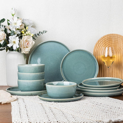 GBHOME Ceramic Dinnerware Sets for 4, 12 Pieces Stoneware Plates and Bowls Sets, Scratch Resistant