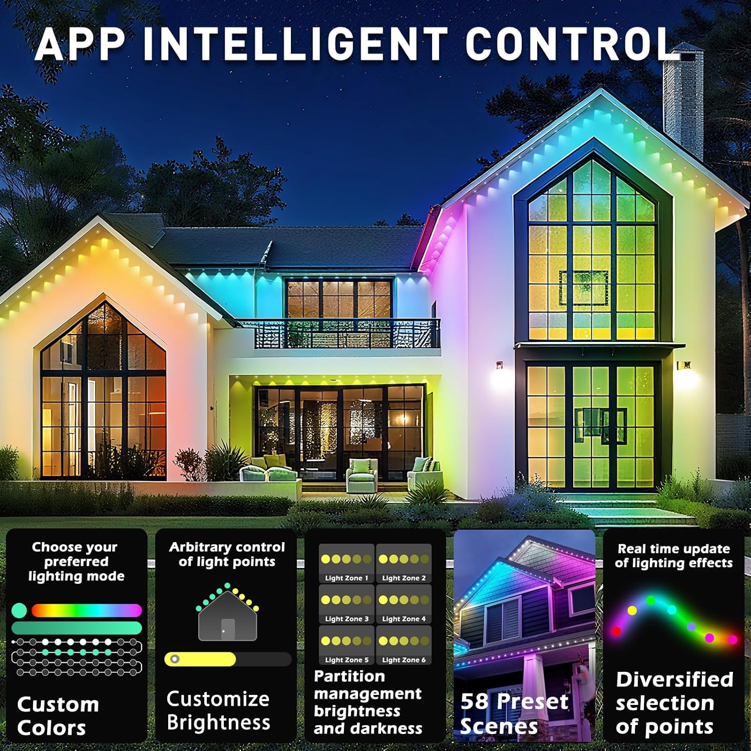 100ft Permanent Outdoor Lights,for House Roof, Christmas, Holiday, Party, Daily Lighting, IP67