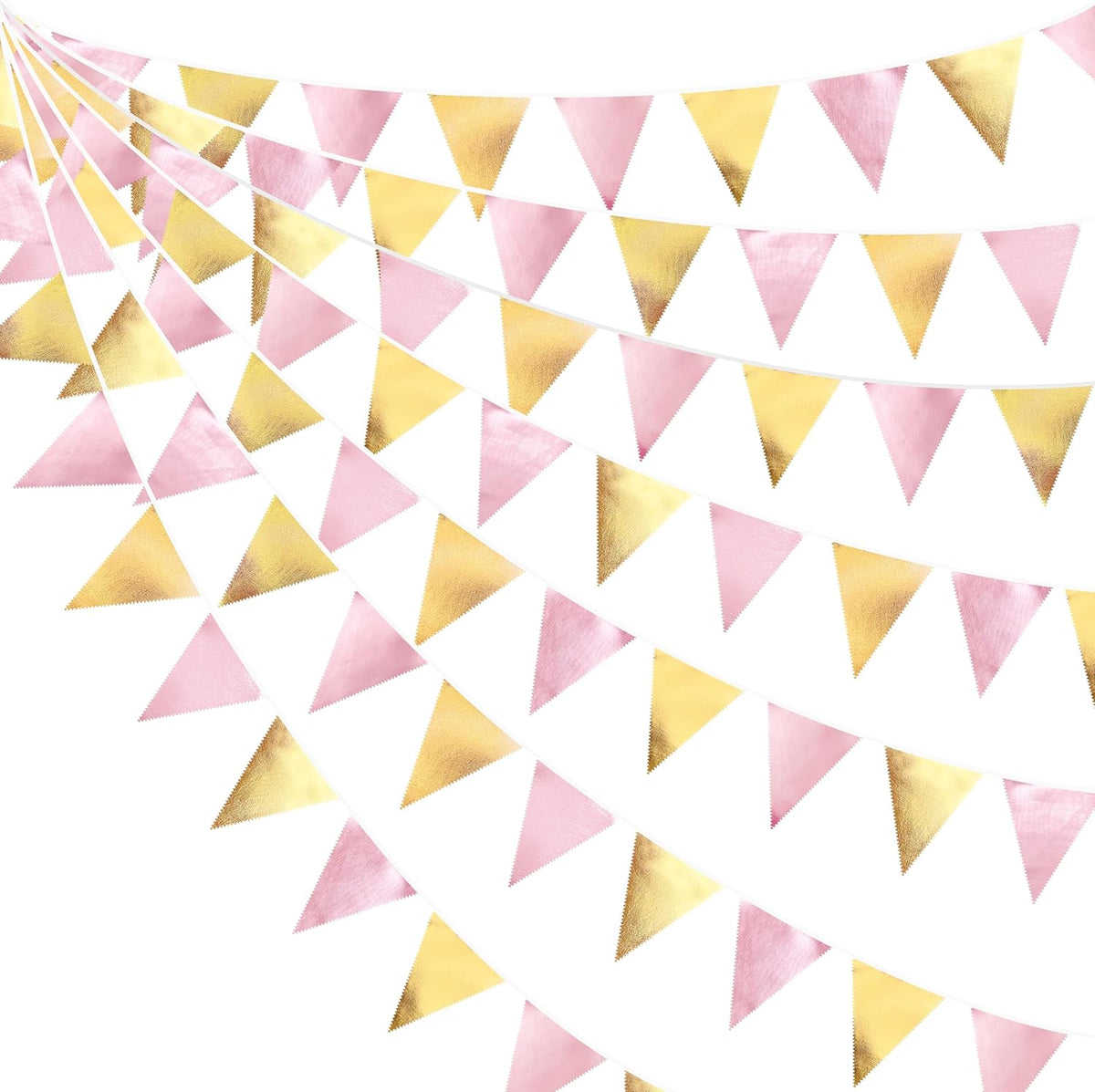 Pink Gold Party Decoration Metallic Fabric Light Pink Gold Triangle Pennant Banner Flag Bunting