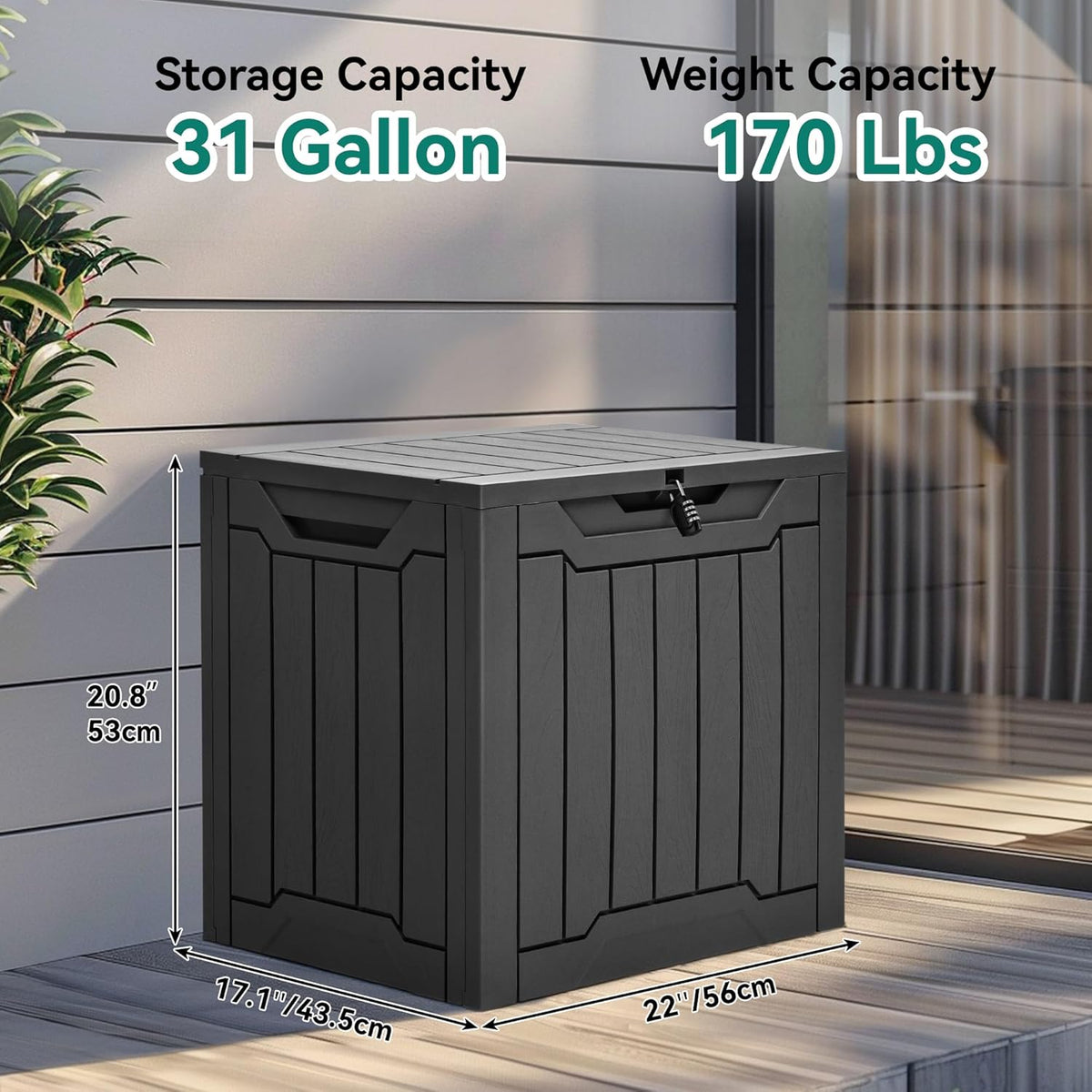 YITAHOME 31 Gallon Resin Deck Box Outdoor Storage Box and Waterproof Package Delivery Box with