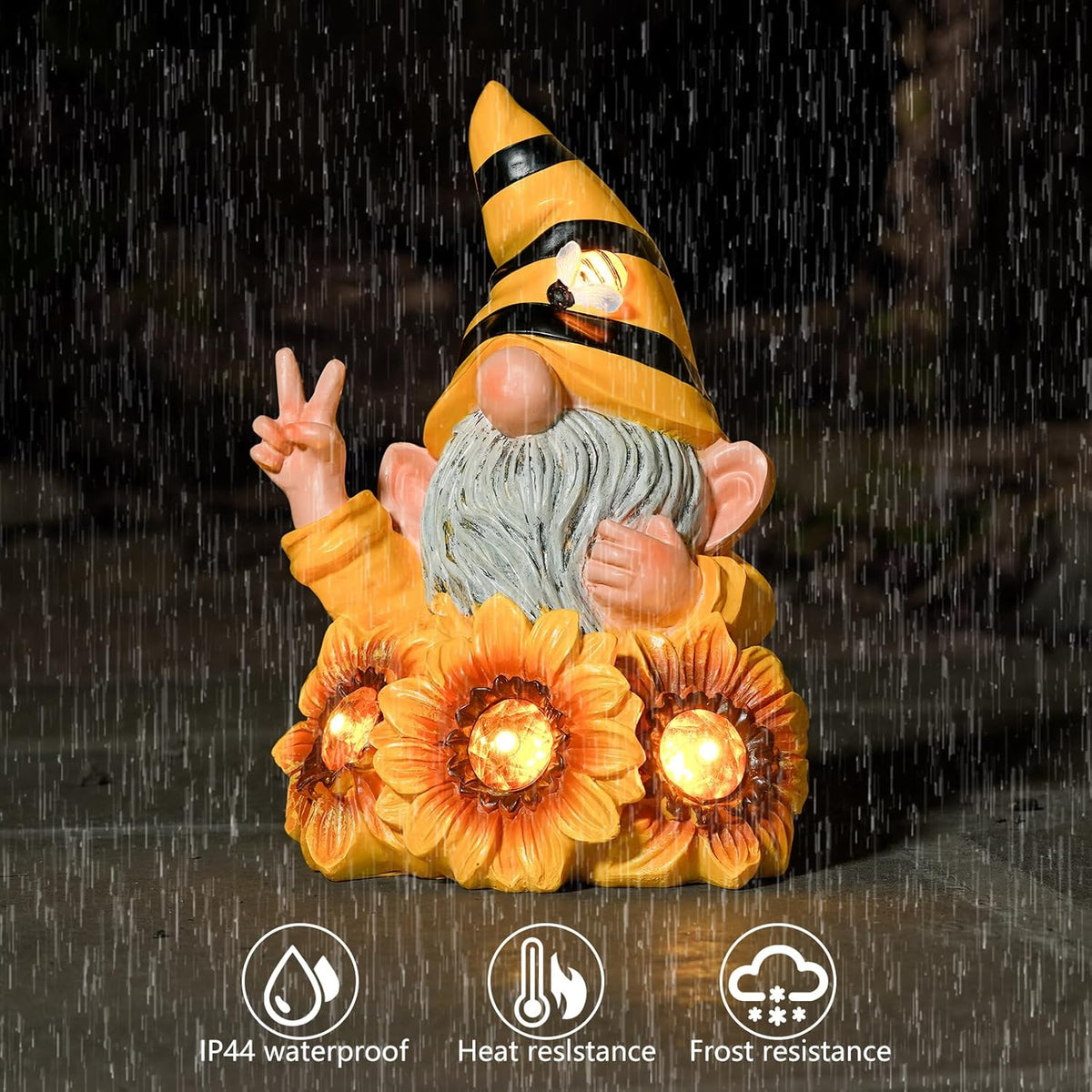 Garden Sculptures & Statues Resin Summer Bee Gnome with Sunflower, Outdoor Funny Decoration Solar