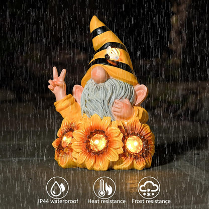 Garden Sculptures & Statues Resin Summer Bee Gnome with Sunflower, Outdoor Funny Decoration Solar