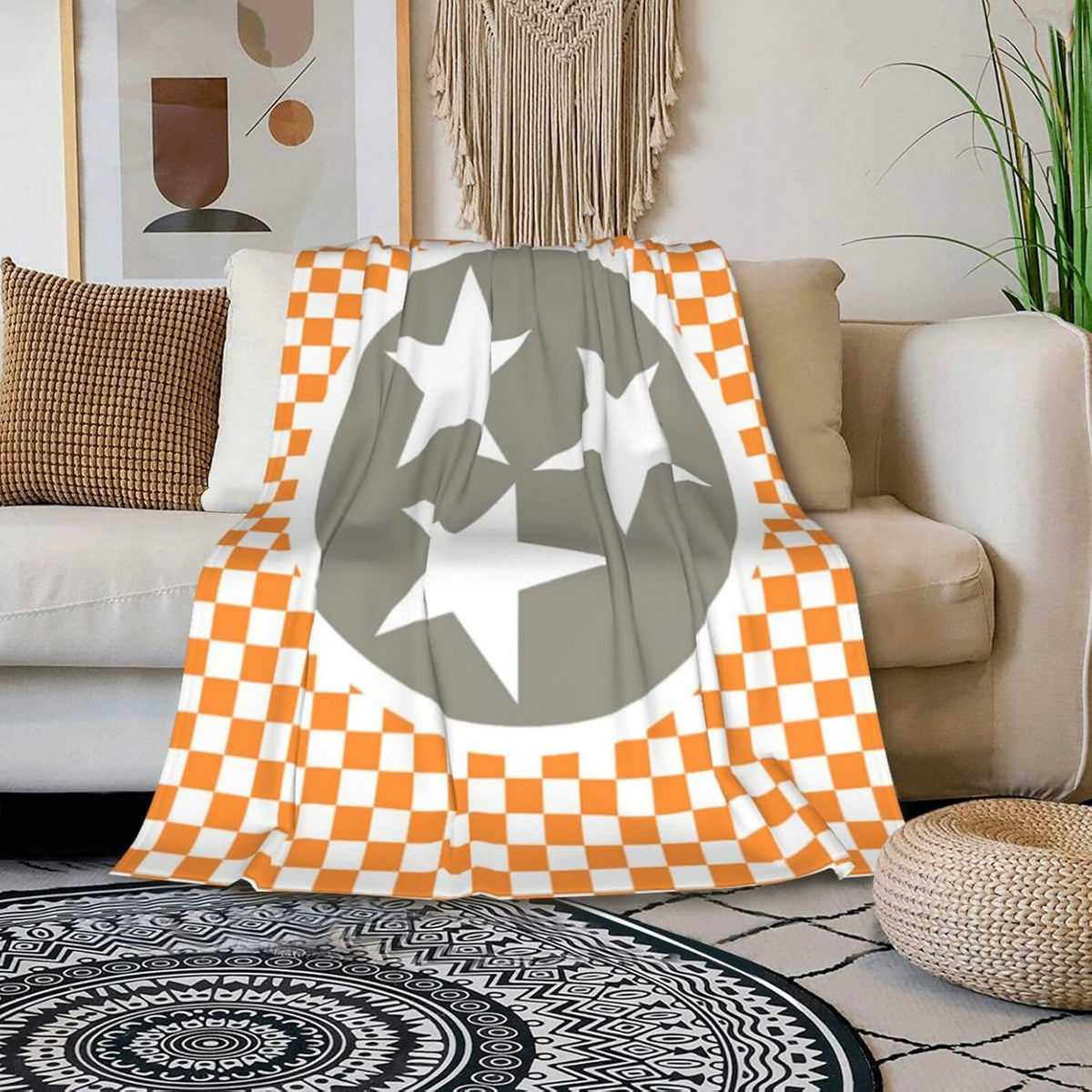 HGOD DESIGNS Tennessee Throw Blanket Ultra Soft Warm All Season Tennessee Orange Grey Star Flag
