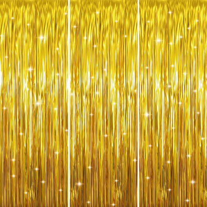 GOER 3.2 ft x 9.8 ft Metallic Tinsel Foil Fringe Curtains Party Photo Backdrop Party Streamers for