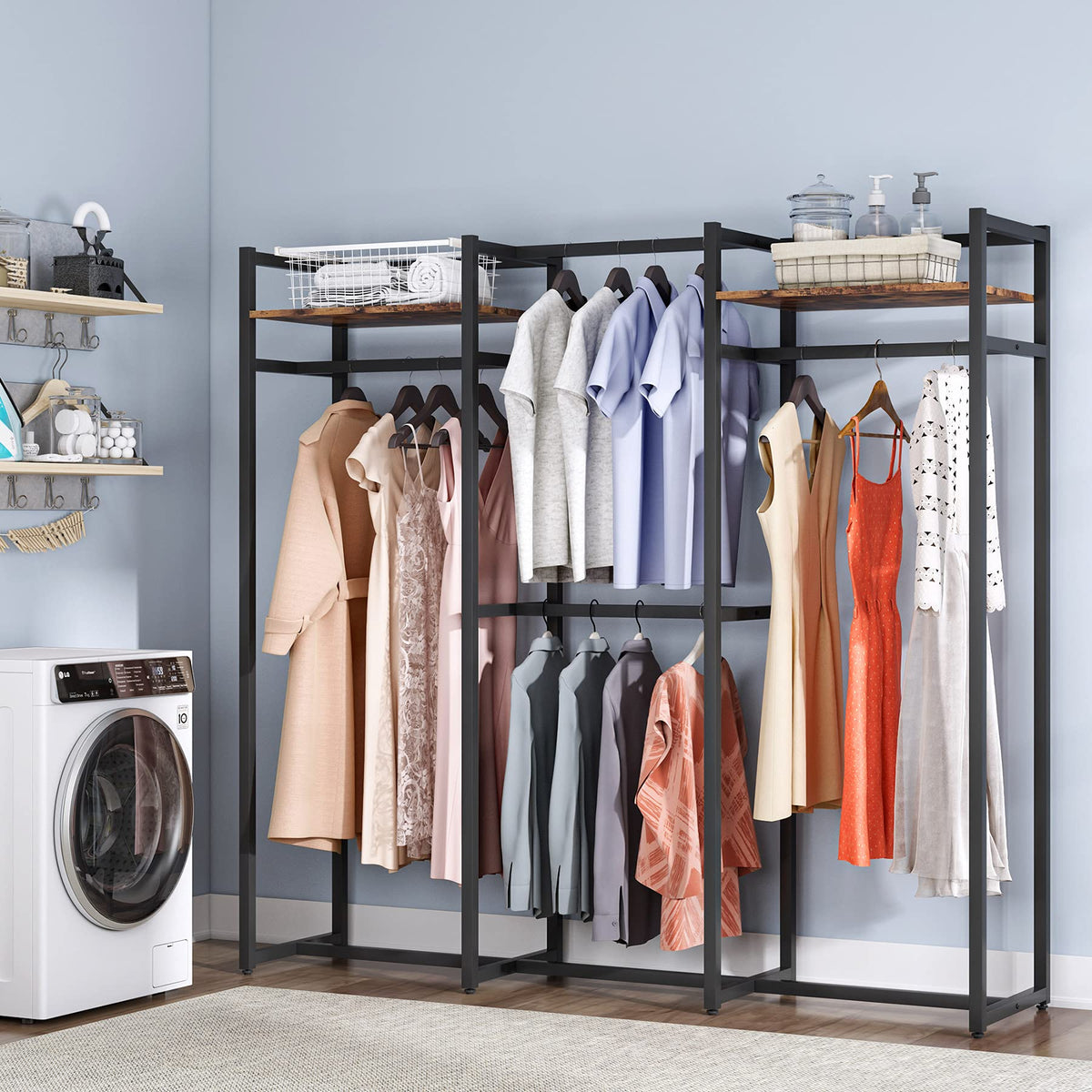Tribesigns Garment Rack with Shelves and Hanging Rod (Dark Black)