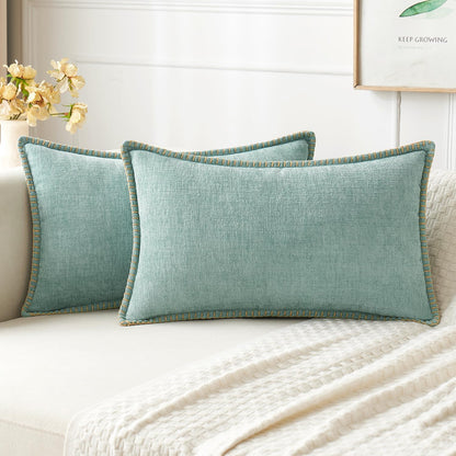MIULEE Pack of 2 Couch Throw Pillow Covers 12x20 Inch Aqua Green Farmhouse Decorative Pillow Covers