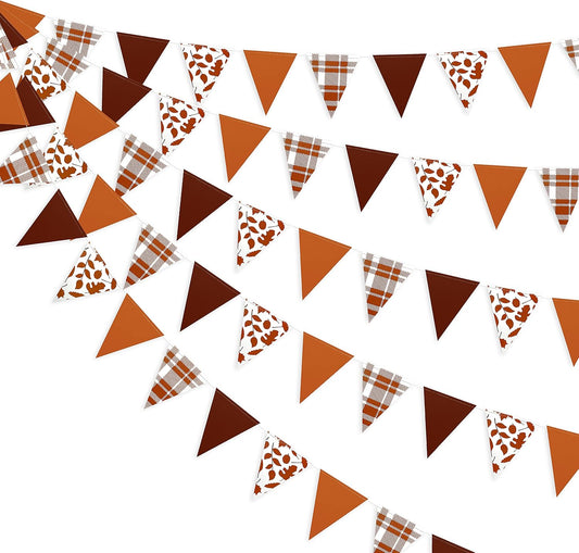 pinkblume Fall Party Decorations Maple Leaf Pennant Banner Triangle Hanging Flag Bunting for Autumn