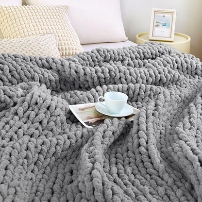 Admitrack Chunky Knit Blanket Throw, 100% Hand Knit Chenille Throw Blanket for Sofa & Home Decor