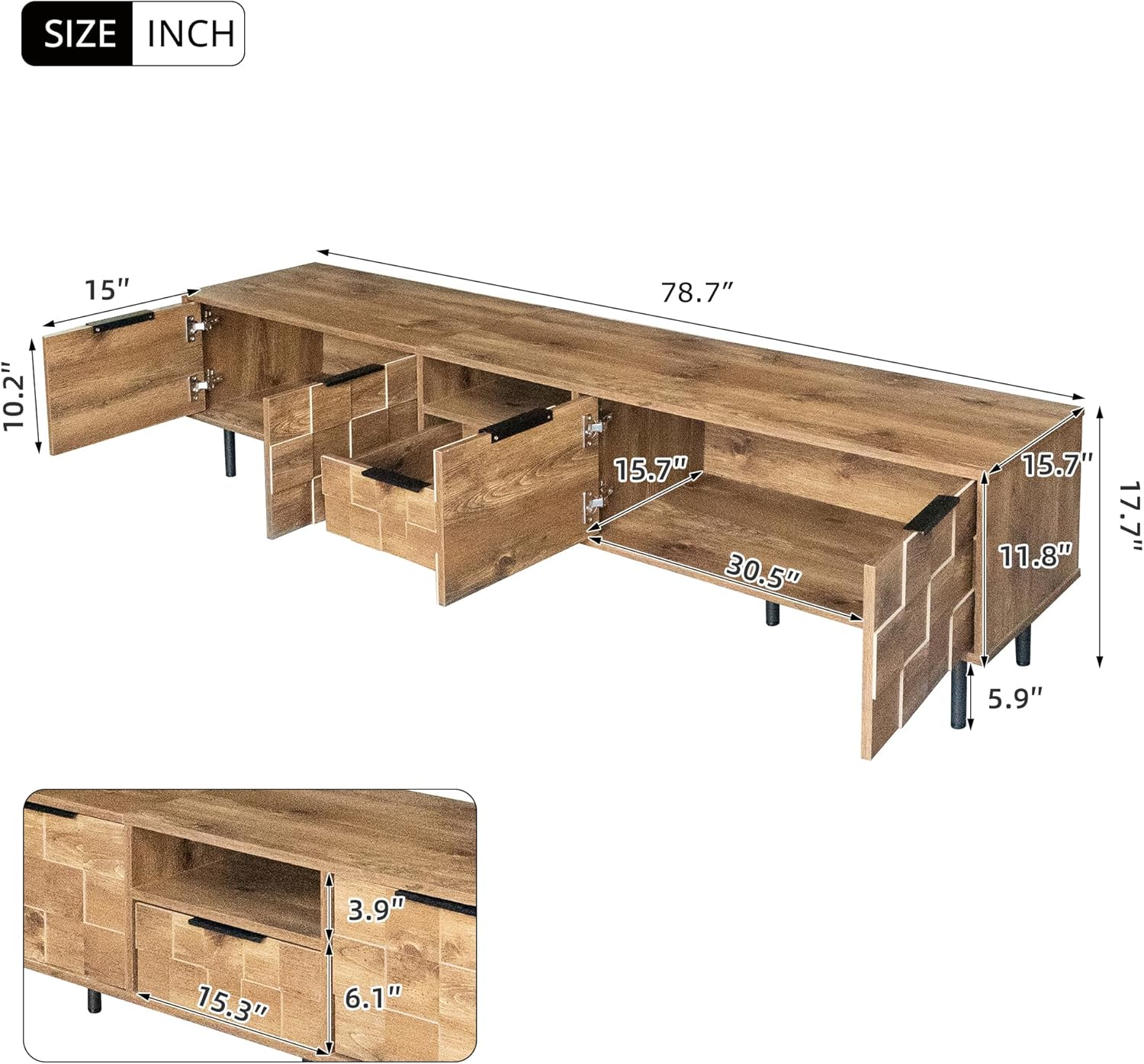 Modern TV Stand for TVs up to 85", Mid-Century Media Console with Checkered Cabinet Doors, Storage