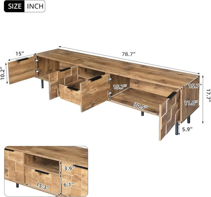 Modern TV Stand for TVs up to 85", Mid-Century Media Console with Checkered Cabinet Doors, Storage