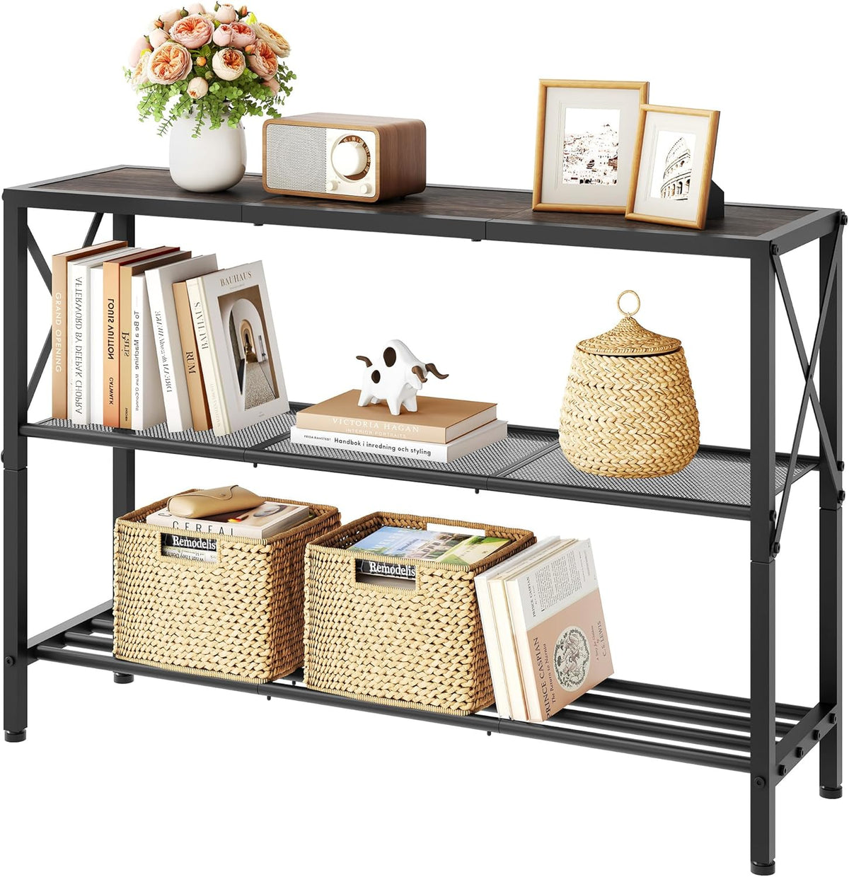 Hoctieon Industrial Console Table, 3 Tier Entryway Table, Hallway Table, Narrow Sofa Table with