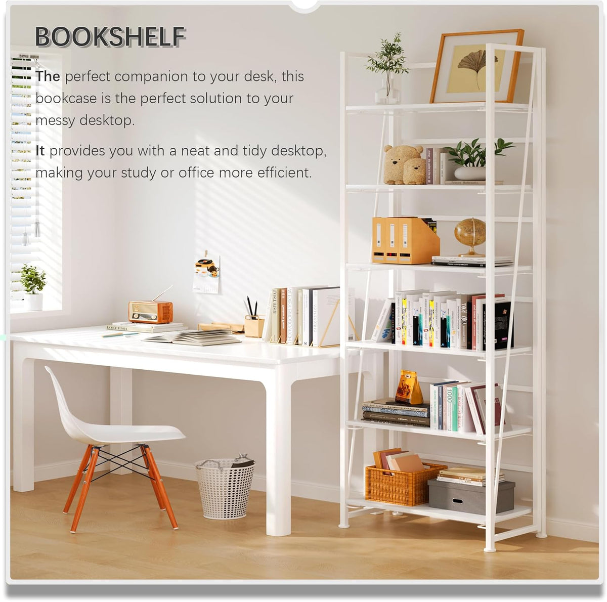 4NM No Assembly Foldable Bookshelf, 6-Shelf Collapsible Bookcase Storage for Small Spaces, 74" H