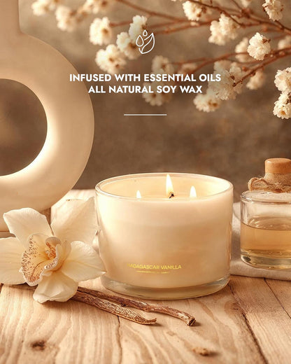 96NORTH Luxury Vanilla Soy Candles | Large 3 Wick Jar Candle | Up to 50 Hours Burning Time | 100%