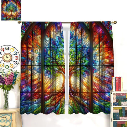 Stained Glass Curtains,Tree of Life Colorful Abstract Art Home Decor Drapes for Bedroom Living Room