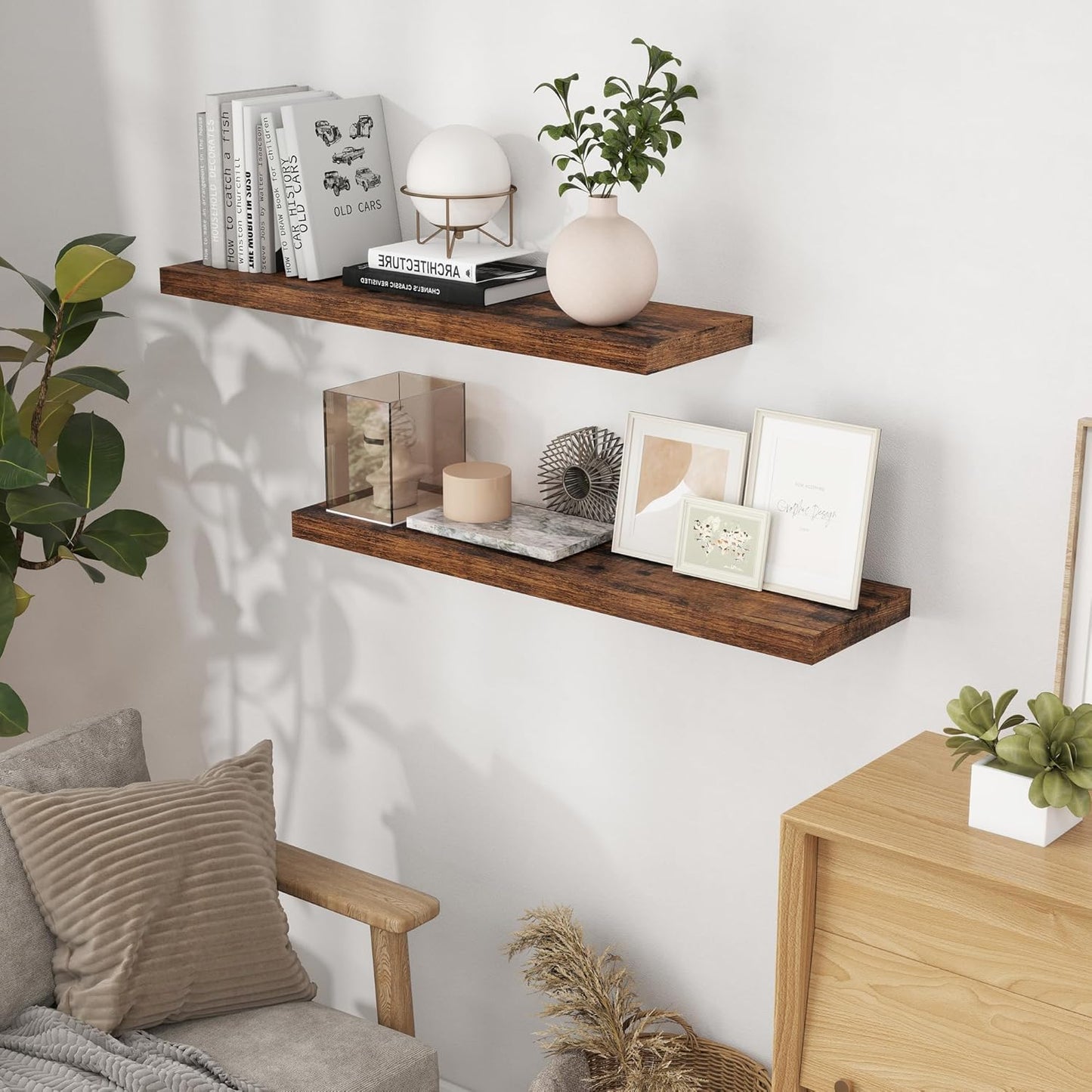 40 Inch Floating Shelvese, 40" W x 9" D Floating Shelf Set of 2, Farmhouse Wood Wall Shelves for