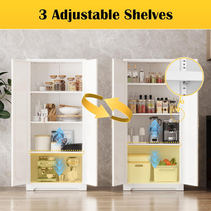 Kitchen Pantry Cabinet,60”Metal White Storage Cabinets with Doors and Shelves,Tall Cabinet with 2
