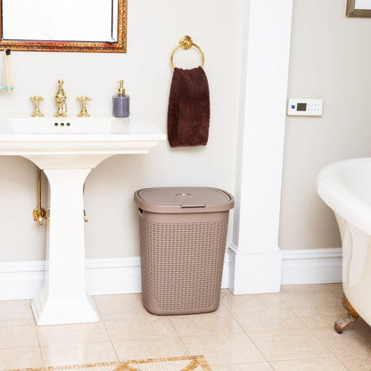 Mind Reader Slim Laundry Hamper with Lid, 40L Clothes Basket, Narrow Tapered Design with Ventilated