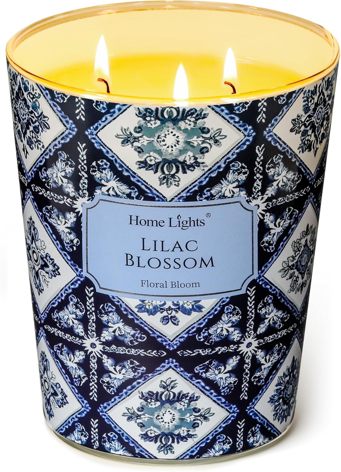 HomeLights Lilac Blossom Scented Candles | 34oz Soy Candles Bohemian Natural Textures 3-Wick Large