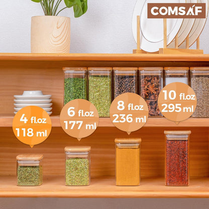ComSaf Spice Jars with Labels 4 oz 6Pack, Small Spice Containers Starter Set, Glass Seasoning Jars