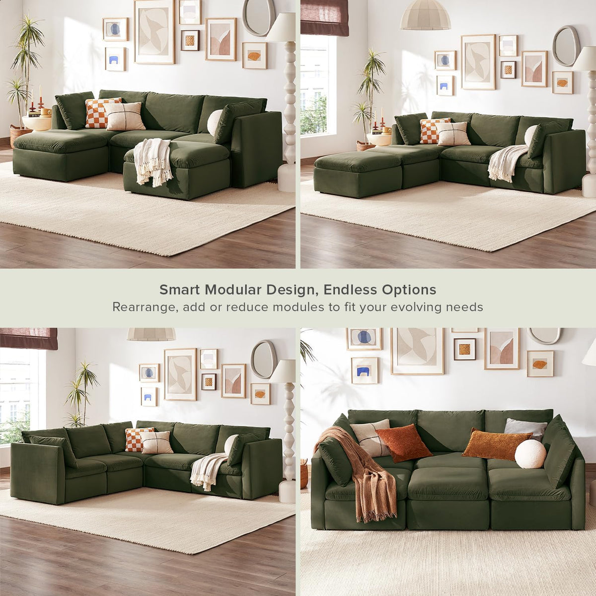 mopio Oversized Modular Sectional Sofa with Fully Removable Covers and Storage, Convertible U
