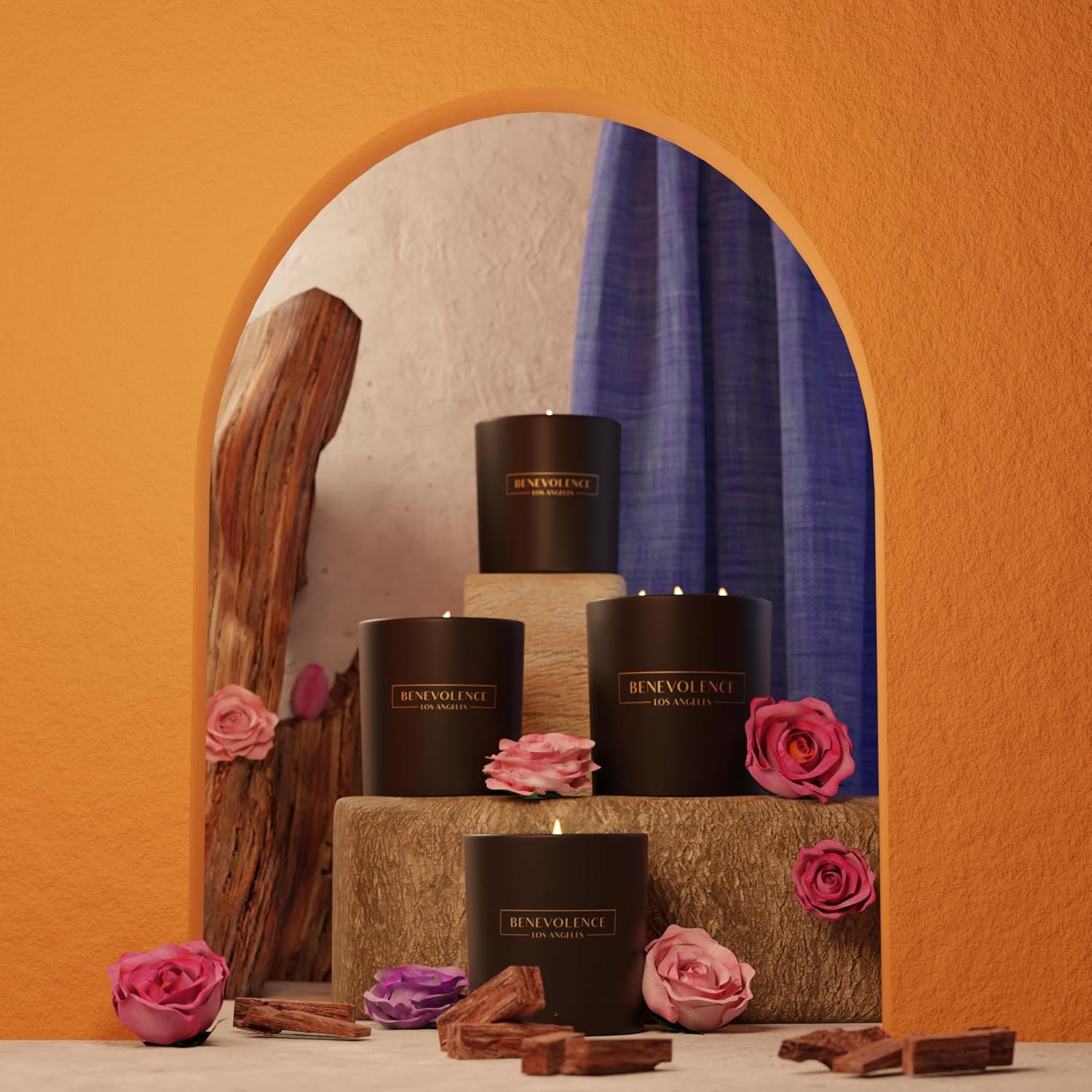 Benevolence LA 3 Wick Candle, Rose & Sandalwood Large Scented Candle | Soy Candles | Gifts for