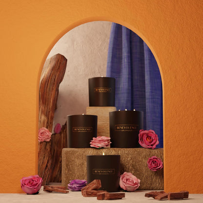 Benevolence LA 3 Wick Candle, Rose & Sandalwood Large Scented Candle | Soy Candles | Gifts for