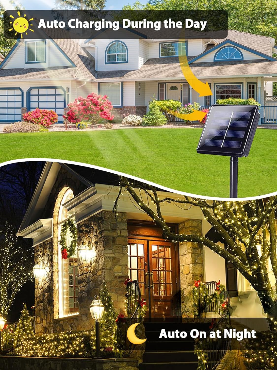 2 Pack 200 LED Solar String Lights for Outside, Solar Christmas Lights Outdoor Waterproof, Solar
