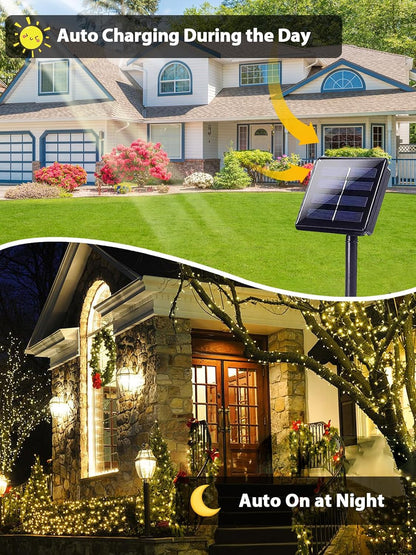 2 Pack 200 LED Solar String Lights for Outside, Solar Christmas Lights Outdoor Waterproof, Solar