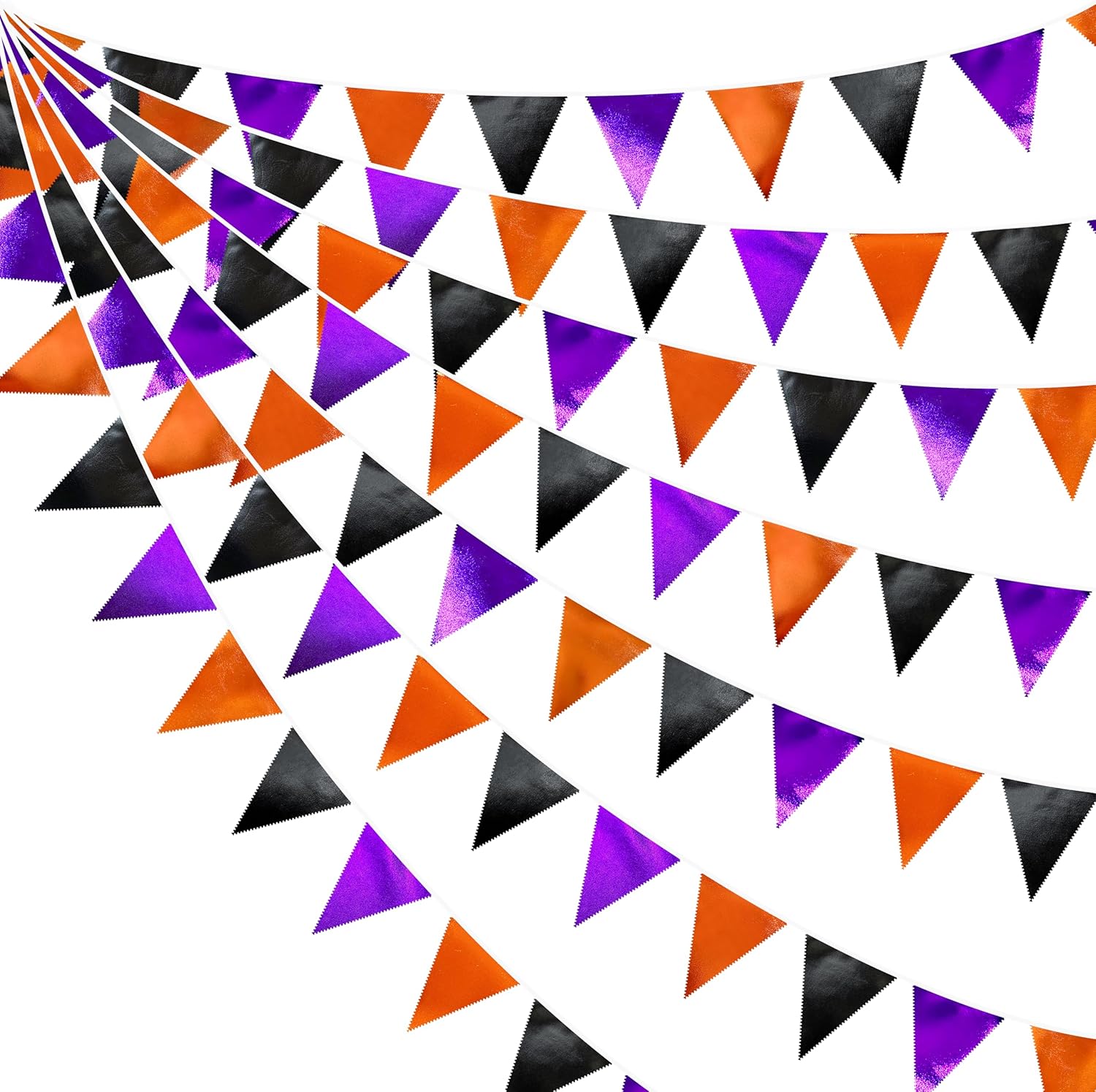 Black Orange Purple Halloween Party Decorations Metallic Fabric Triangle Pennant Banner Flag