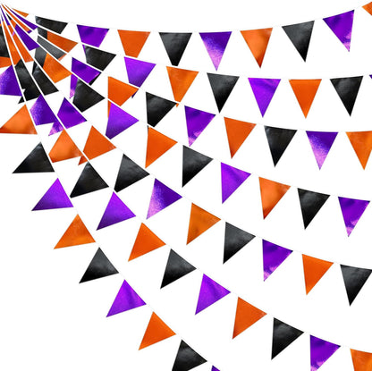 Black Orange Purple Halloween Party Decorations Metallic Fabric Triangle Pennant Banner Flag