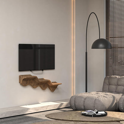 Parametric 40 inch Floating Shelf TV Unit Modern Geometric Wooden Wall Piece Decor Natural Oak