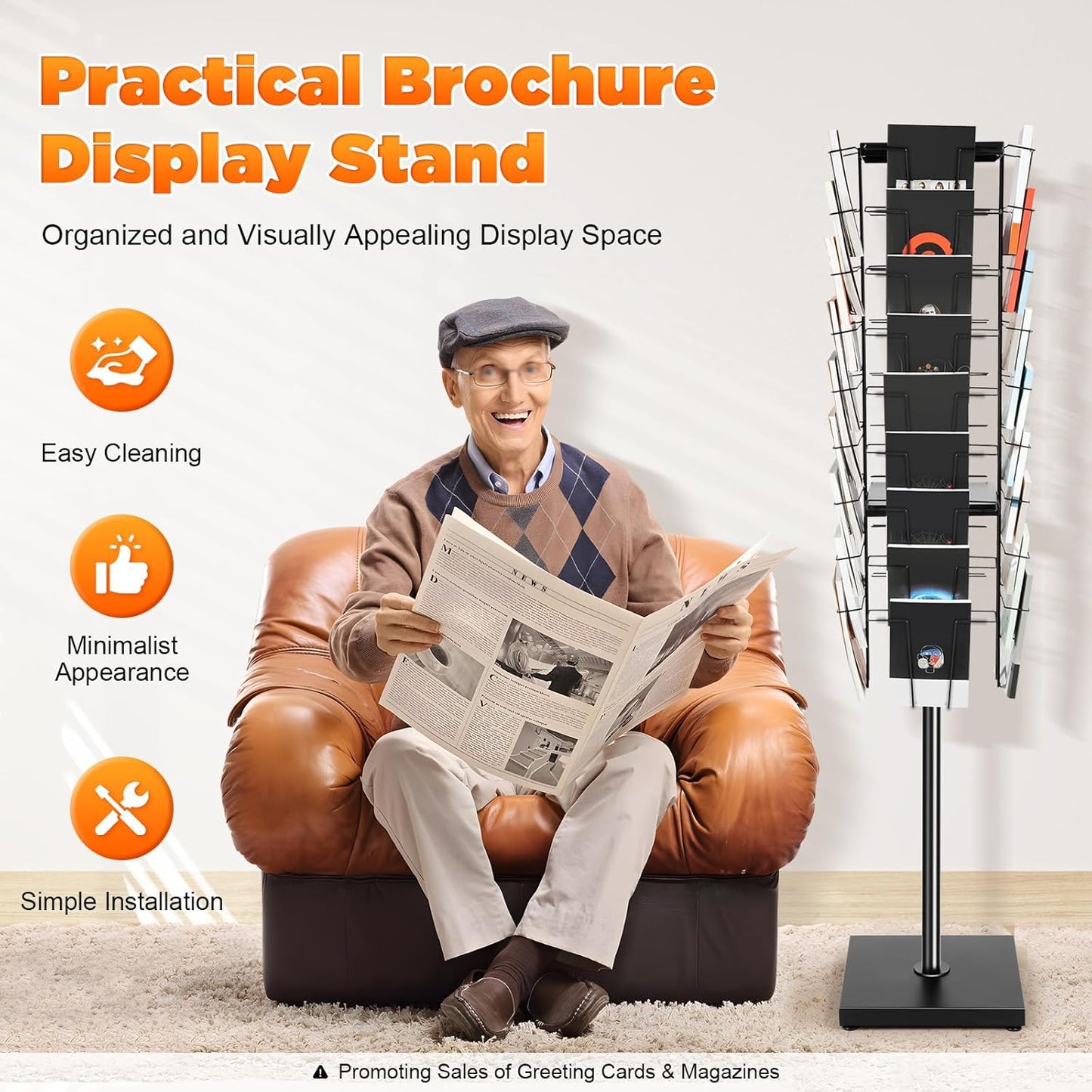 Cashewnuts 36 Pockets Rotating Magazine Rack Floor Standing 360 Degrees Rotating Brochure Display