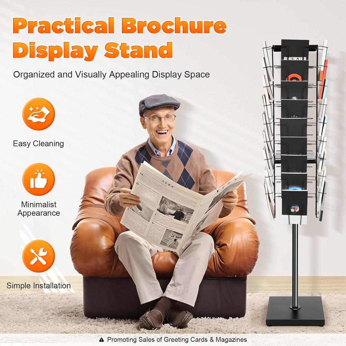 Cashewnuts 36 Pockets Rotating Magazine Rack Floor Standing 360 Degrees Rotating Brochure Display