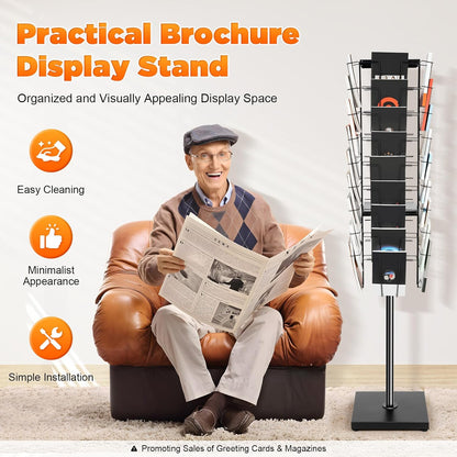 Cashewnuts 36 Pockets Rotating Magazine Rack Floor Standing 360 Degrees Rotating Brochure Display