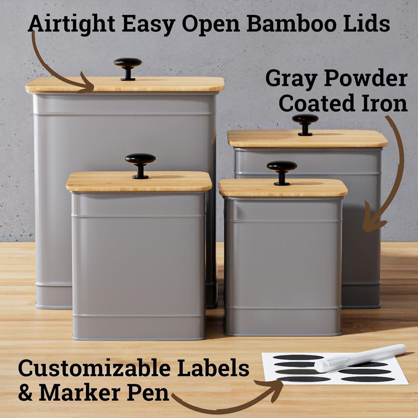Kitchen Canisters for Countertop Set of 4 with Customizable Chalkboard Labels & Marker Pen - Big